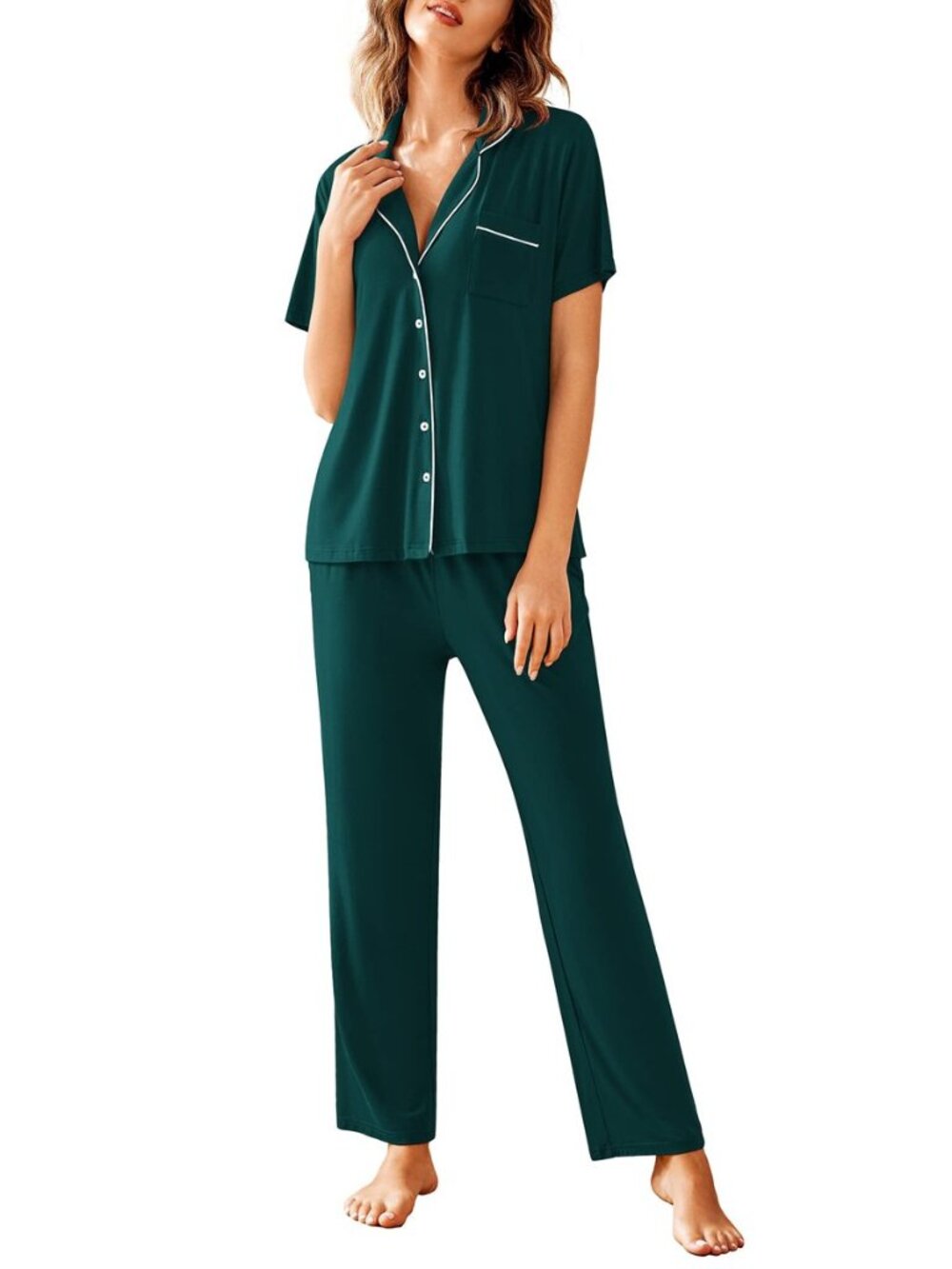Women Pajamas Set Notch Collar Soft Sleepwear Pjs Short Sleeve Button Down